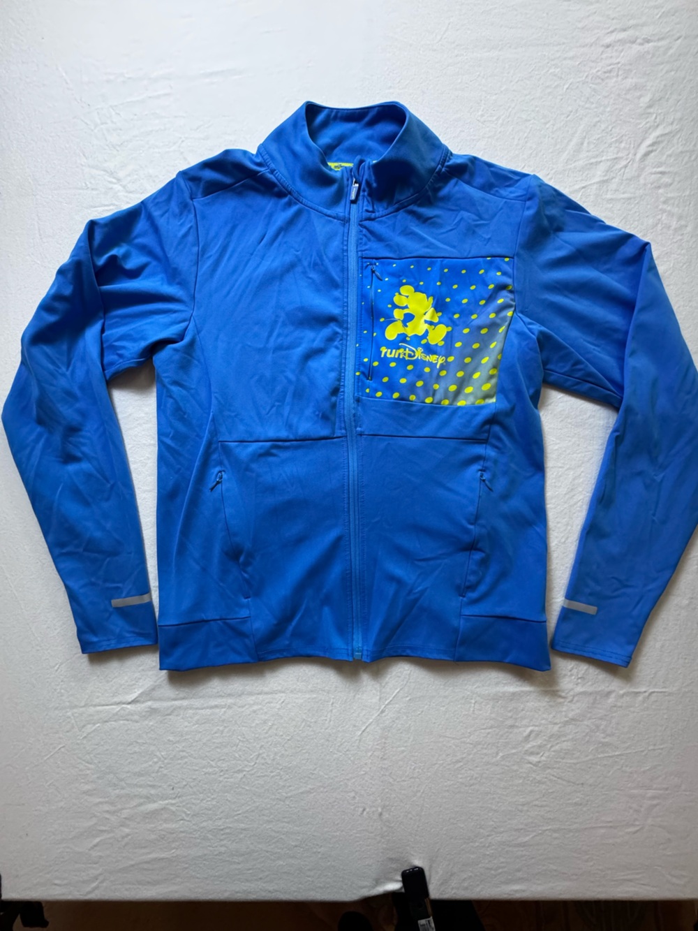 Run Disney Royal Blue Zip-Up Jacket with Neon Yellow Mickey Pocket